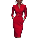 Marina | Vestido negro refinado con cinturón y cuello mandarín